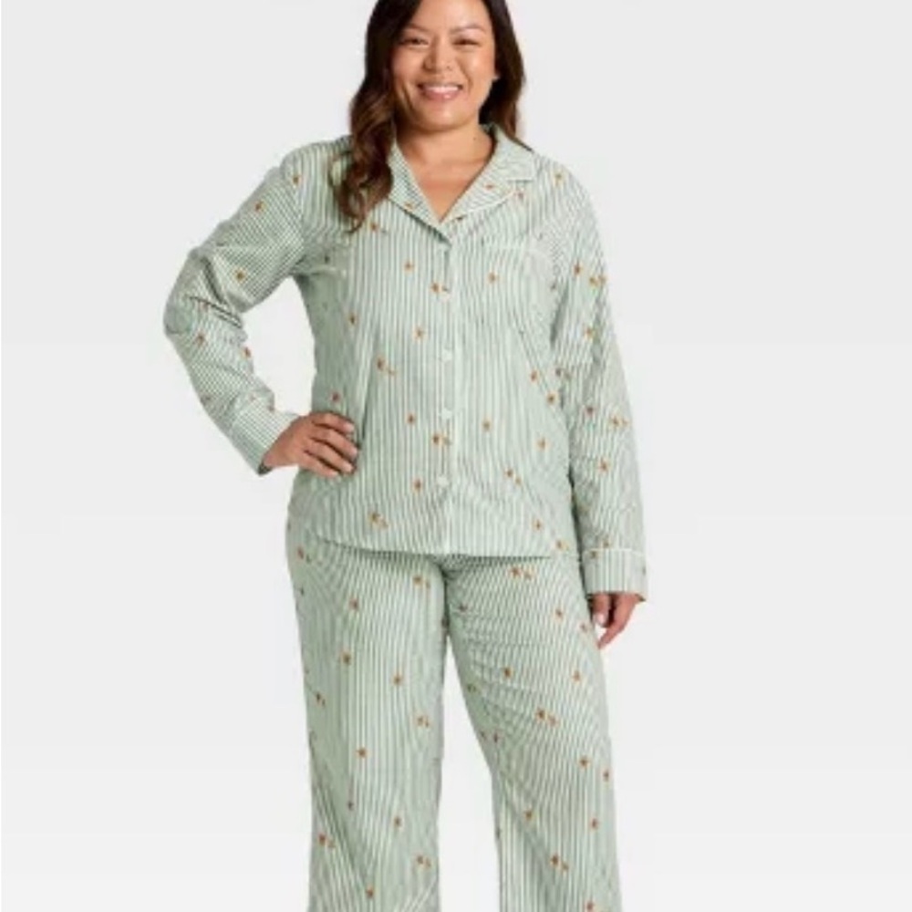 Green Striped Pajama Set